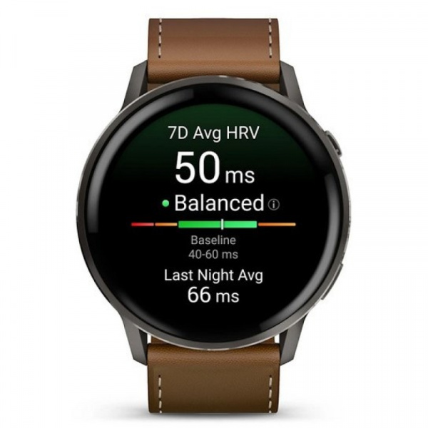 умные часы watch garmin venu 4 45 mm slate black leather brown 010-03014-03